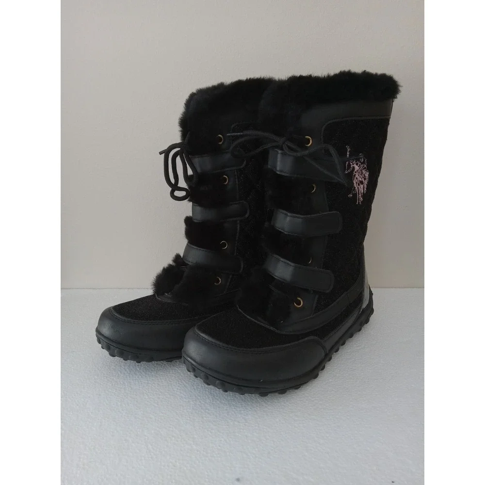 U.S. Polo Assn. Black Kids Girls Youth Winter Snow Boots Size 3Y width M